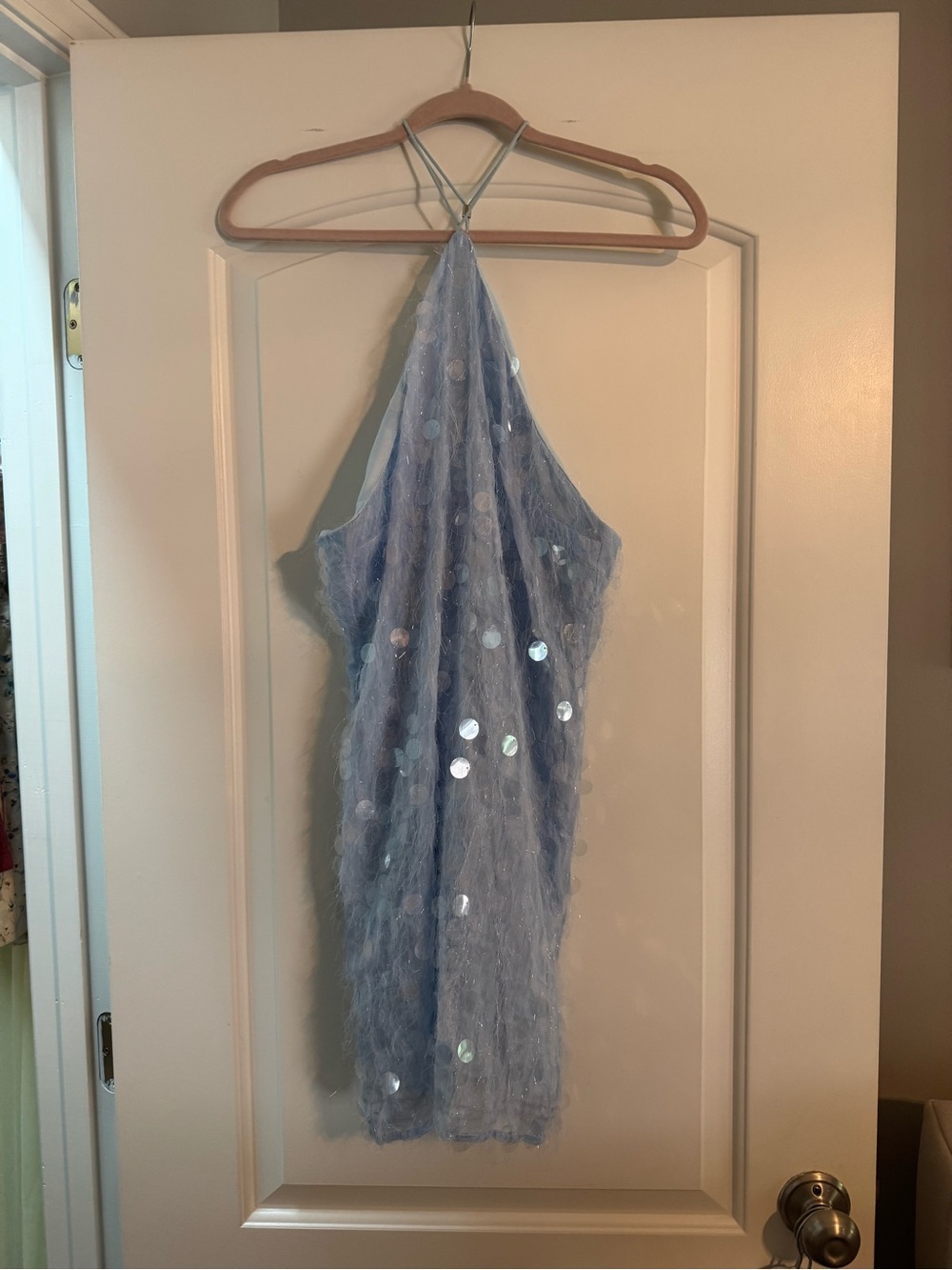 Peppermayo Light Blue Halter Sequin Mini Dress - Picture 4 of 6